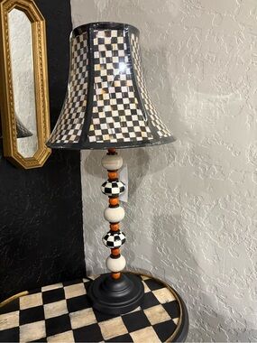 MacKenzie-Childs Black, Cream & Orange Beaded Checker Lamp